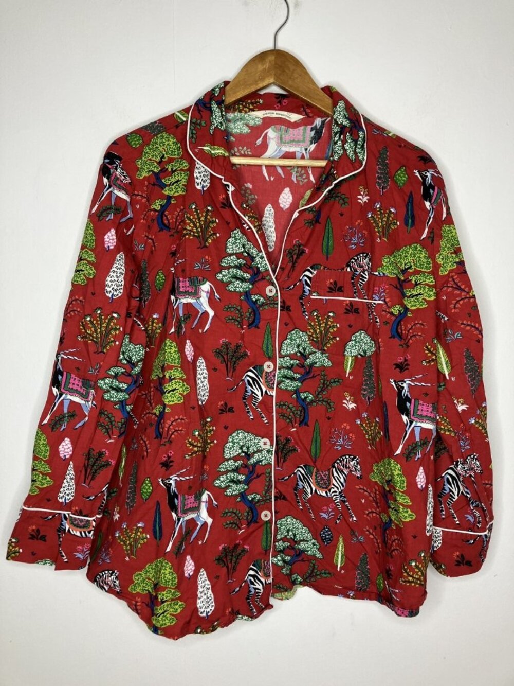 Printfresh Women's Organic Cotton Pajama Top Shirt Red Zebra Antelope Large